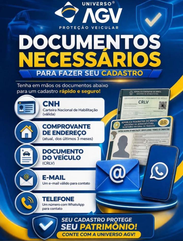 Material com documentos necessários para cadastro